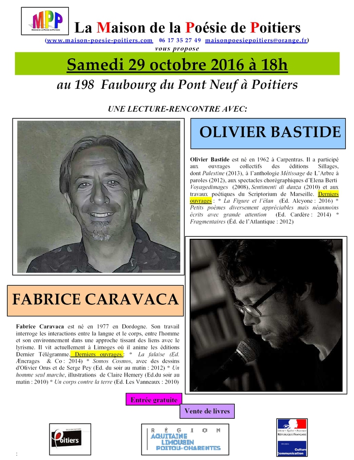Rencontre avec les poètes Olivier BASTIDE et Fabrice CARAVACA